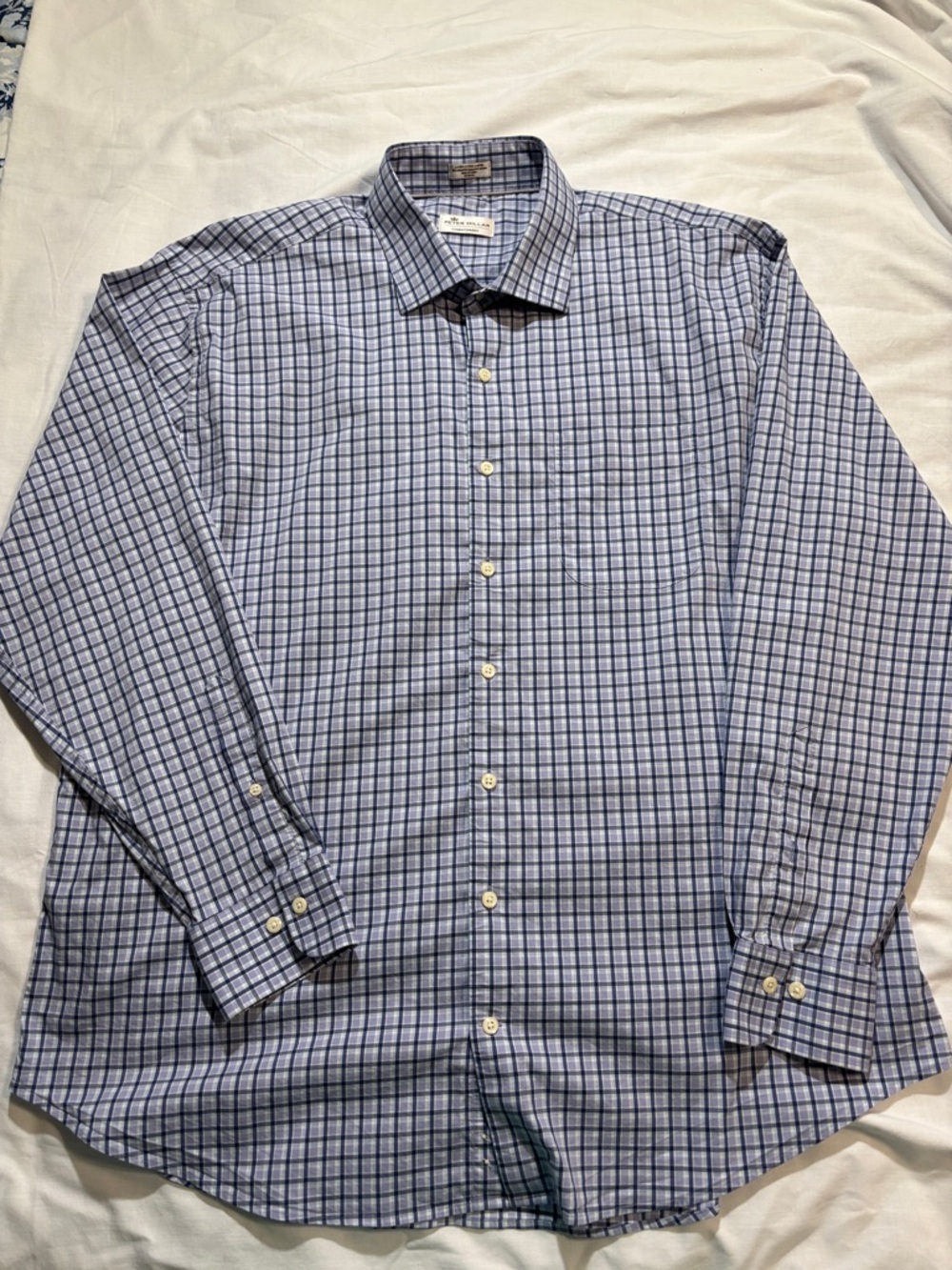 Peter Millar Crown Comfort Button-Down Shirt Purple and White Plaid Cotton Blend - Picture 1 of 7